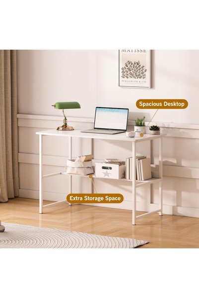 Bojasmiial Ergonomic Computer Desk with Bookshelf - Modern Simple Style Writing Table for Home Office, Gaming & Study - Compact 90x44x73cm