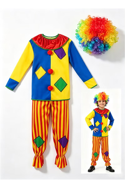 HI-FINE (eb357)Kids Clown Costume with Rainbow Wig, Unisex Stage Performance ...