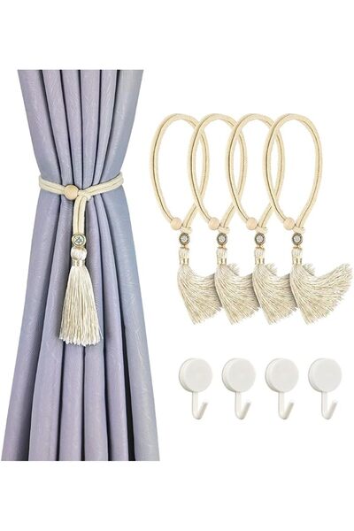 Yelajoy 4Pcs Curtain Tiebacks with Tassels, Handmade Adjustable Curtain Ties ...