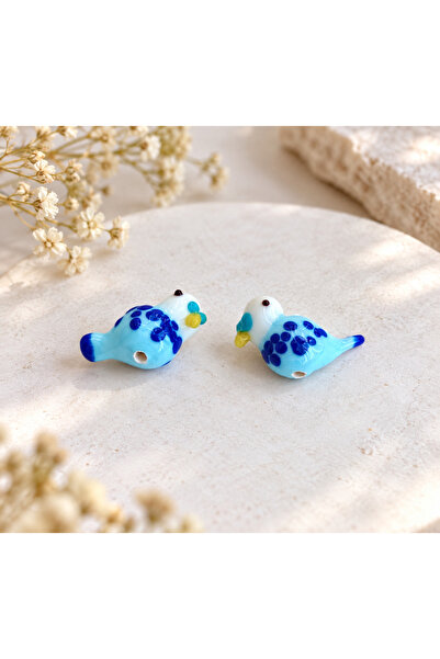 ADAMODART Handmade Murano Glass Blue Lovebird Beads (2 Pieces)