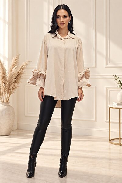 FashionForYou Bluză cu volane și cristale Sugar BLINK, lungime asimetrică, Cr...
