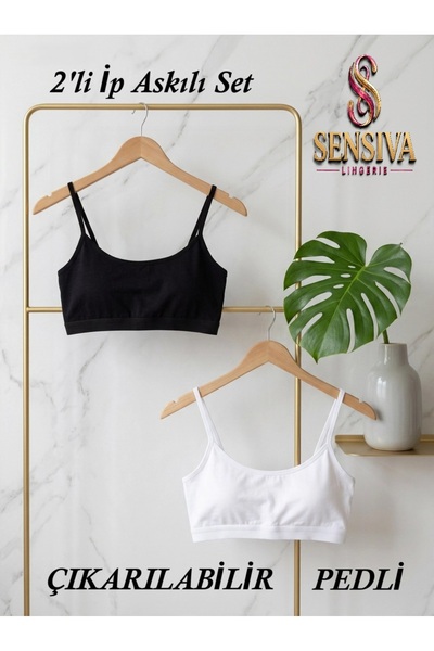 sensiva lingerie 2-Piece String Straps - Removable Pads - Cotton Crop Half Ta...