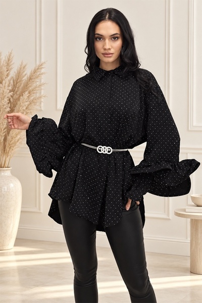 FashionForYou Μπλούζα με βολάν και κρύσταλλα Sugar BLINK, ασύμμετρο μήκος, Μα...