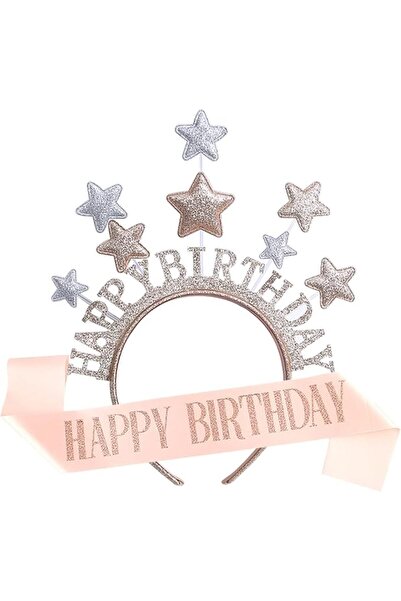 KASTWAVE Birthday Crowns for Women, Birthday Star Headband and Sash Set, Rose...