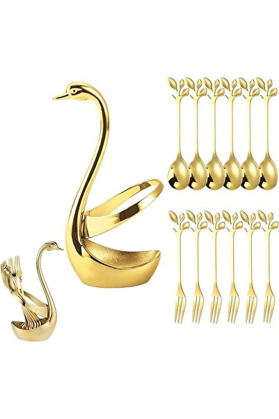 Hepiide Stainless Steel Gold Creative Dinnerware Set - Decorative Swan Base H...