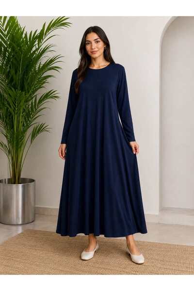 ÖZNE BUTİK A-Line Lycra Long Combed Cotton Dress Plus Size