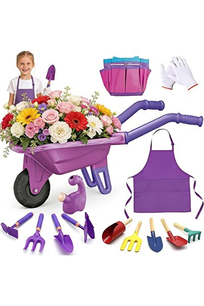 Soofam Kids Gardening Set 14 Pcs with Wheelbarrow, Toddler Outdoor Garden Too...