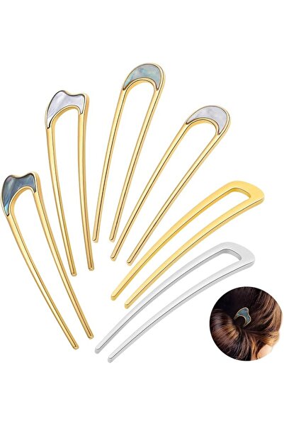 Canlierr Women Simple Metal U Shaped Hair Pin French Style, 6 Piece
