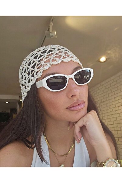 funeyes Stella Beyaz Geometrik Cat eye Kalın Saplı Güneş Gözlüğü