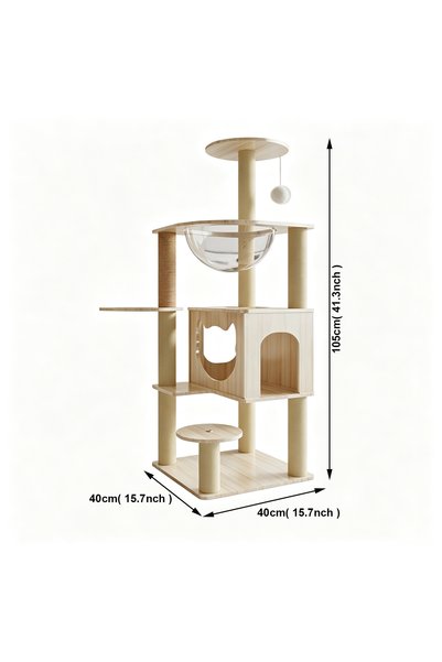 Vitakit Solid Wood Double Space Capsule Cat Tree, Sisal Scratching Post with Cat House & Climbing Ladder
