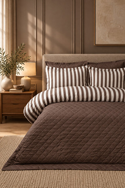 BED LİNE Savira Ranforce Fıtted Complete Takımı Cleo Çift Kişilik Kahve