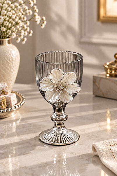 YzHome 2 Li Cam Lotus Kahve Yanı Bardak Bardak Gümüş Kaplama 75ml