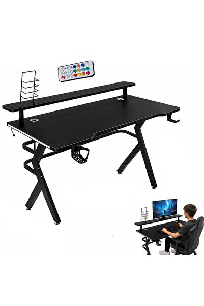 zola Birou gaming, 120 x 60 cm, LED RGB, polița monitor, suport pahar si cast...
