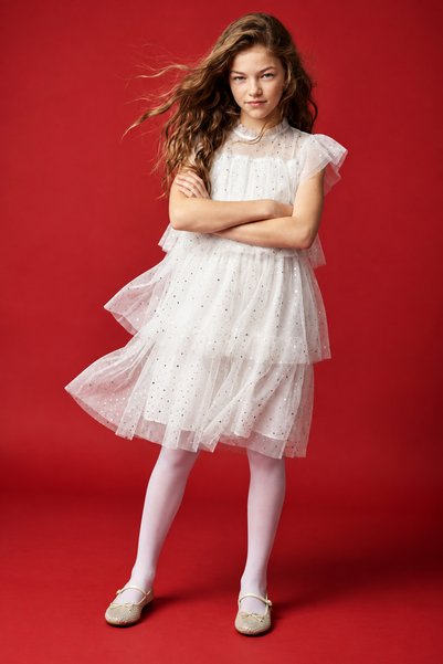 LCW STEPS Lcw kids kız fırfır yaka ışıltılı kız çocuk tütü elbise