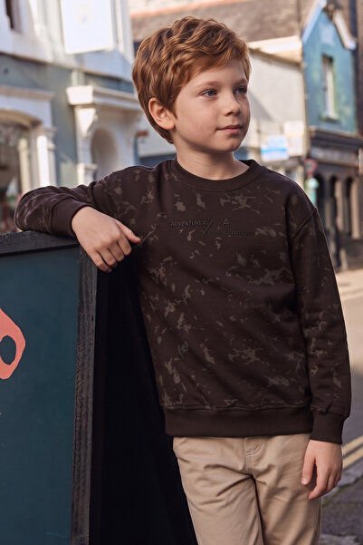 Fulla Moda Patterned Text Printed Crew Neck Boys' Sweatshirt
