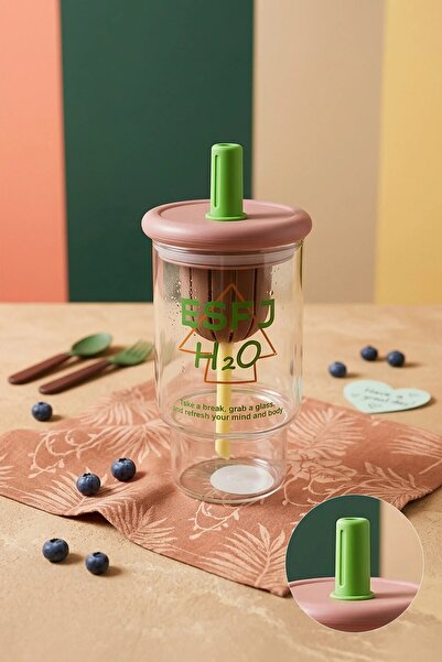 NESS HOME 710 ml Borosilicate Glass Detox Water Bottle with Straw and Leak-Pr...