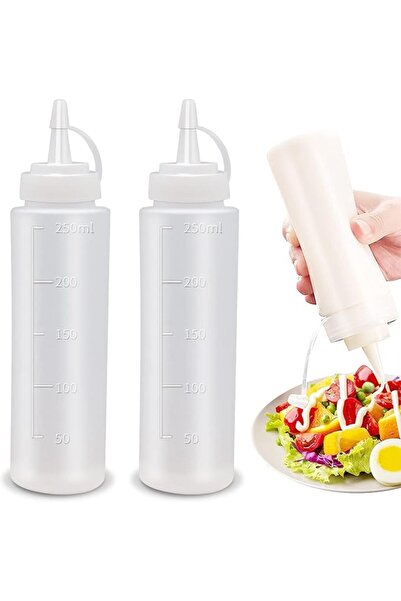 TERRIFI Condiment Squeeze Bottles, 2-Pack 8 oz Food Grade Plastic Sauce Bottl...