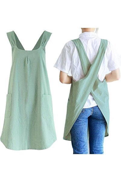 Paporich Cotton Linen Apron with Pockets, Japanese Cross Back Adjustable Stra...
