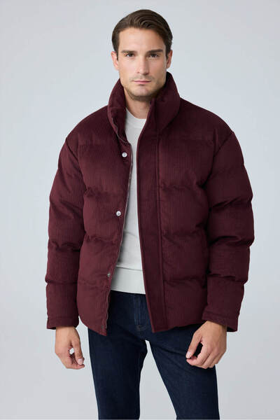 Danger Men's Waterproof Velvet Puffer Inflatable Coat Burgundy 4346Dngr