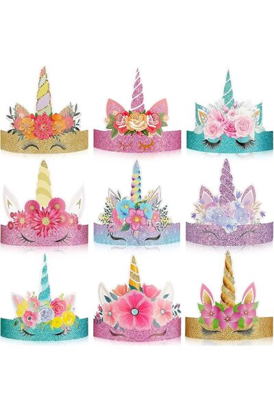 TERRIFI 24 Pcs Unicorn Paper Party Hats and Headbands, Adjustable Princess Cr...