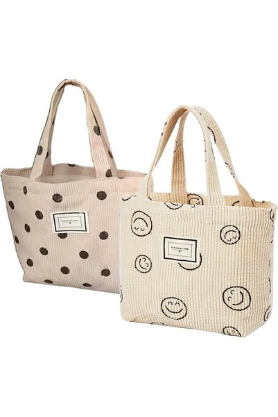 KASTWAVE 2 Pcs Corduroy Mini Tote Bags for Women – Cute Small Reusable Grocer...