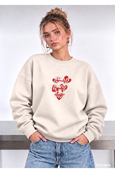 FUFLUNS Γυναικείο φούτερ με στάμπα AMOR KALP, oversized, με λαιμόκοψη ποδηλάτου