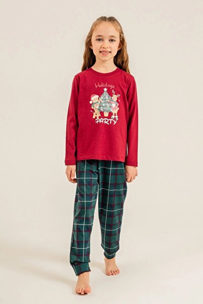 YUYİ Arnetta 100% Cotton Crewneck Concept Girls' Long Sleeve Pajama Set