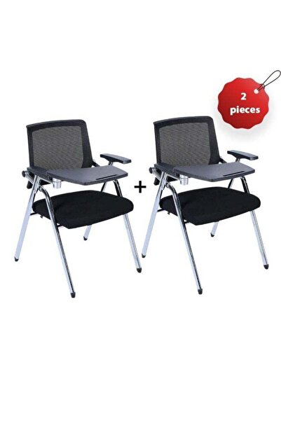 LTC 2 School Chairs for Study, Black, with Side Table