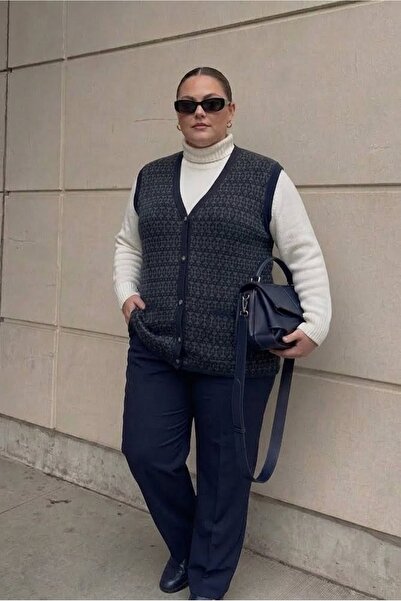 onno style women Plus Size Classic Knitwear Colorful Buttoned Steel Knitted W...