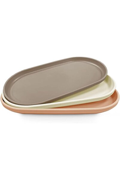 Tazweeq 3 Pcs Plastic Serving Trays, Reusable Oval Platters, Drop Resistant, ...