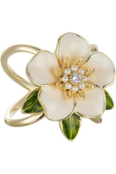 GENERAL Elegant Gardenia Flower Scarf Ring for Women, CZ Crystal Floral Silk ...