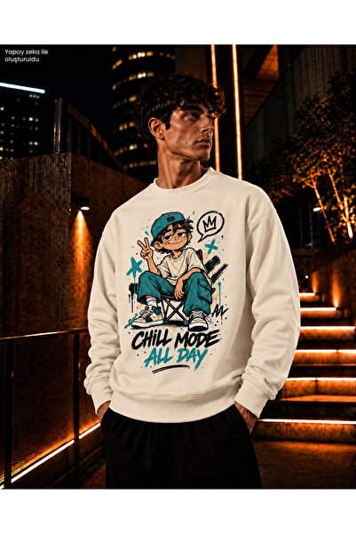 caddekombin Men's Turquoise and Black Chill Mode Written Crew Neck Casual Reg...