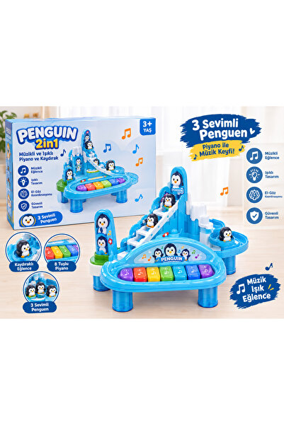 Genel Markalar Penguenli 2’si 1 Arada Müzikli Işıklı Kaydırak ve 8 Tuşlu Piya...