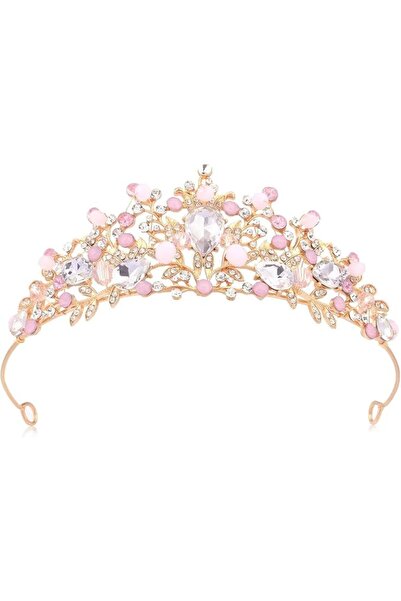 TERRIFI Rose Gold Crystal Tiaras Sweet Princess Crowns for Women Pink Crystal...