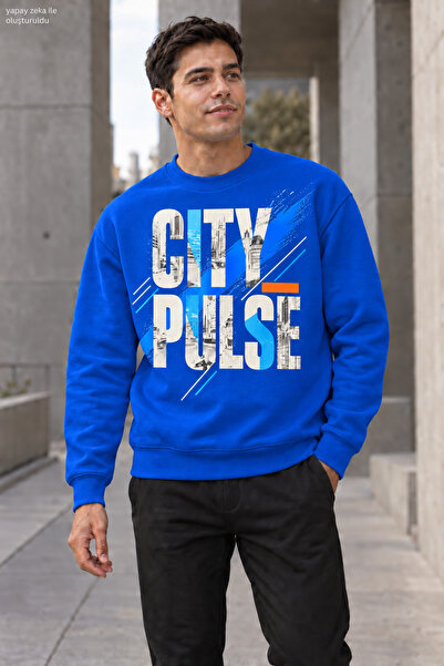 caddekombin Men's City Pulse Written Crew Neck Casual Regular Fit Sweatshirt