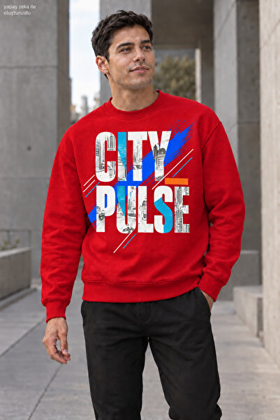 caddekombin Men's City Pulse Written Crew Neck Casual Regular Fit Sweatshirt