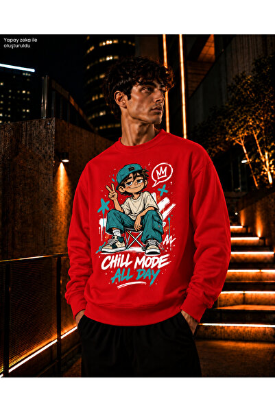 caddekombin Men's Turquoise and Black Chill Mode Written Crew Neck Casual Reg...