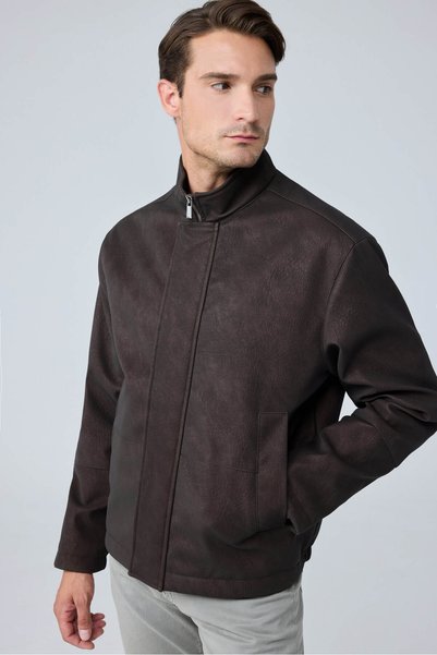 Danger Men's Magnet Snap Suede Coat Jacket Brown 4348Dngr