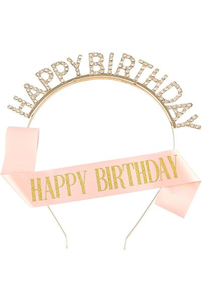 MsAnya Rose Gold Birthday Crown and Sash Set for Women - Tiara, Headband, Pri...