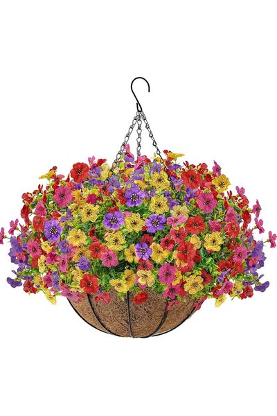 NIUBI Artificial Fall Hanging Flower Plants Basket, Fake Flowers 12 Bundles F...