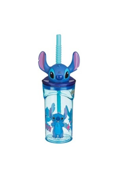 Belora Pahar din Plastic Turcoaz cu Pai 3D Stitch 360ml