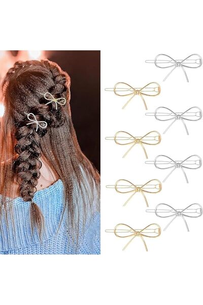 Roxolana 8 Pack Gold & Silver Metal Bow Hair Clips, Small Stylish Hair Access...