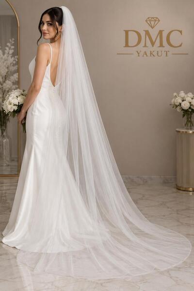 DMC YAKUT Tül Gelin Duvağı 300x300 cm – Taraklı, Sade Kırık Beyaz – Düğün, Ni...