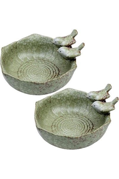 OASISGALORE 2 Pcs Ceramic Bird Food Container for Outdoor,Balcony Bird Water ...