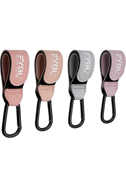 GENERAL Stroller Hooks - Leather Buggy Clips, Morandi Light (4 Pack)
