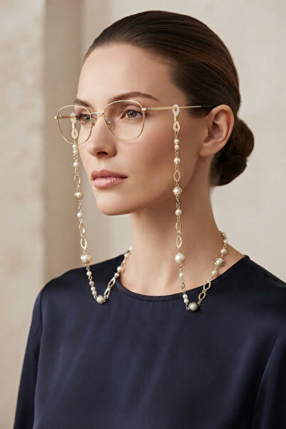 PETEK AKSESUAR Three Pearl Bracelet Brass Eye Glass Chain