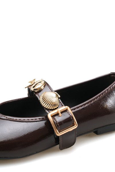 Riccon Larissa Gala Women's Ballerinas 0012602 Brown Wrinkled Patent Leather