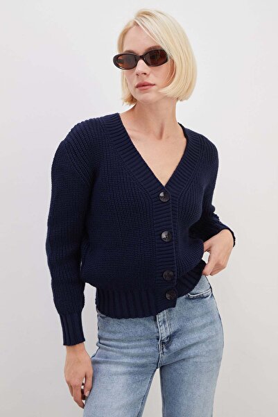 Fulla Moda Buttoned V-Neck Casual Knitwear Cardigan