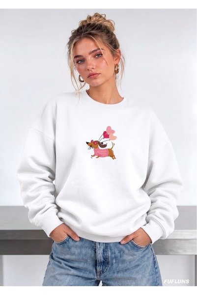 FUFLUNS SWEATSHIRT DE DAMĂ SUPRADIMENSIUNAT CU GULER ROTUND, CU IMPRIMEU BALO...