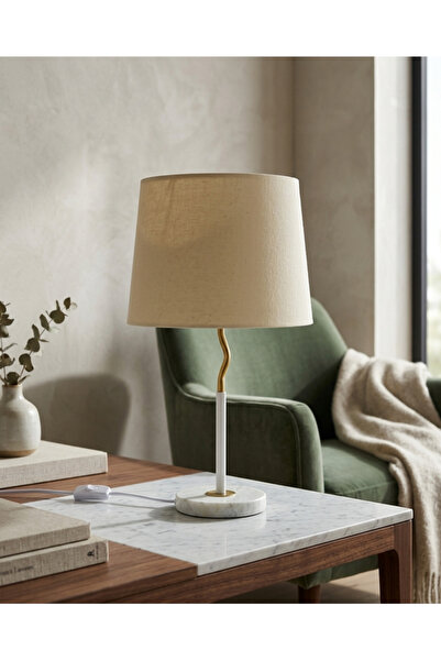 BEC13 Modern Table Lamp with Marble Base and High-Quality Fabric Shade
